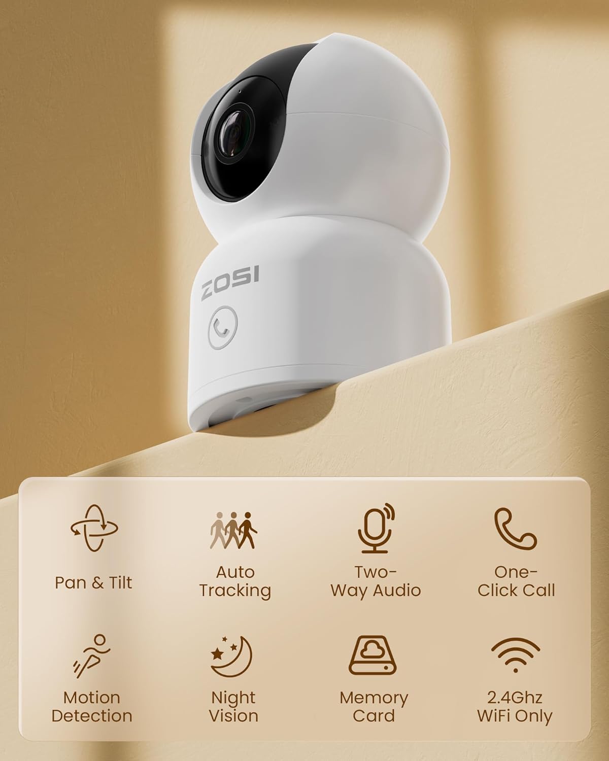 ZOSI Lot de 2 Caméra Surveillance Intérieure WiFi 3MP 2,4G/5Ghz, PT Caméra IP Vue à 360°, Détection et Suivi de Personne, Appel en Un Clic et Audio Bidirectionnel, Stockage Local/Cloud, C518 3 ZOSI Lot de 2 Caméra Surveillance Intérieure WiFi 3MP 2,4G/5Ghz, PT Caméra IP Vue à 360°, Détection et Suivi de Personne, Appel en Un Clic et Audio Bidirectionnel, Stockage Local/Cloud, C518 – Image 2