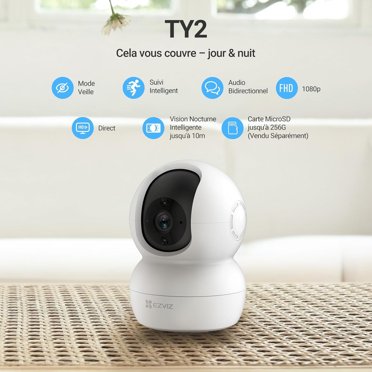 EZVIZ Caméra Surveillance WiFi Intérieure 360°, FHD 1080P, Camera WiFi 2.4Ghz, Vision Nocturne, Détection de Mouvement Suivi Intelligent, Audio Bidirectionnel, Compatible avec Alexa pour Bébé/Animaux 3 EZVIZ Caméra Surveillance WiFi Intérieure 360°, FHD 1080P, Camera WiFi 2.4Ghz, Vision Nocturne, Détection de Mouvement Suivi Intelligent, Audio Bidirectionnel, Compatible avec Alexa pour Bébé/Animaux – Image 2