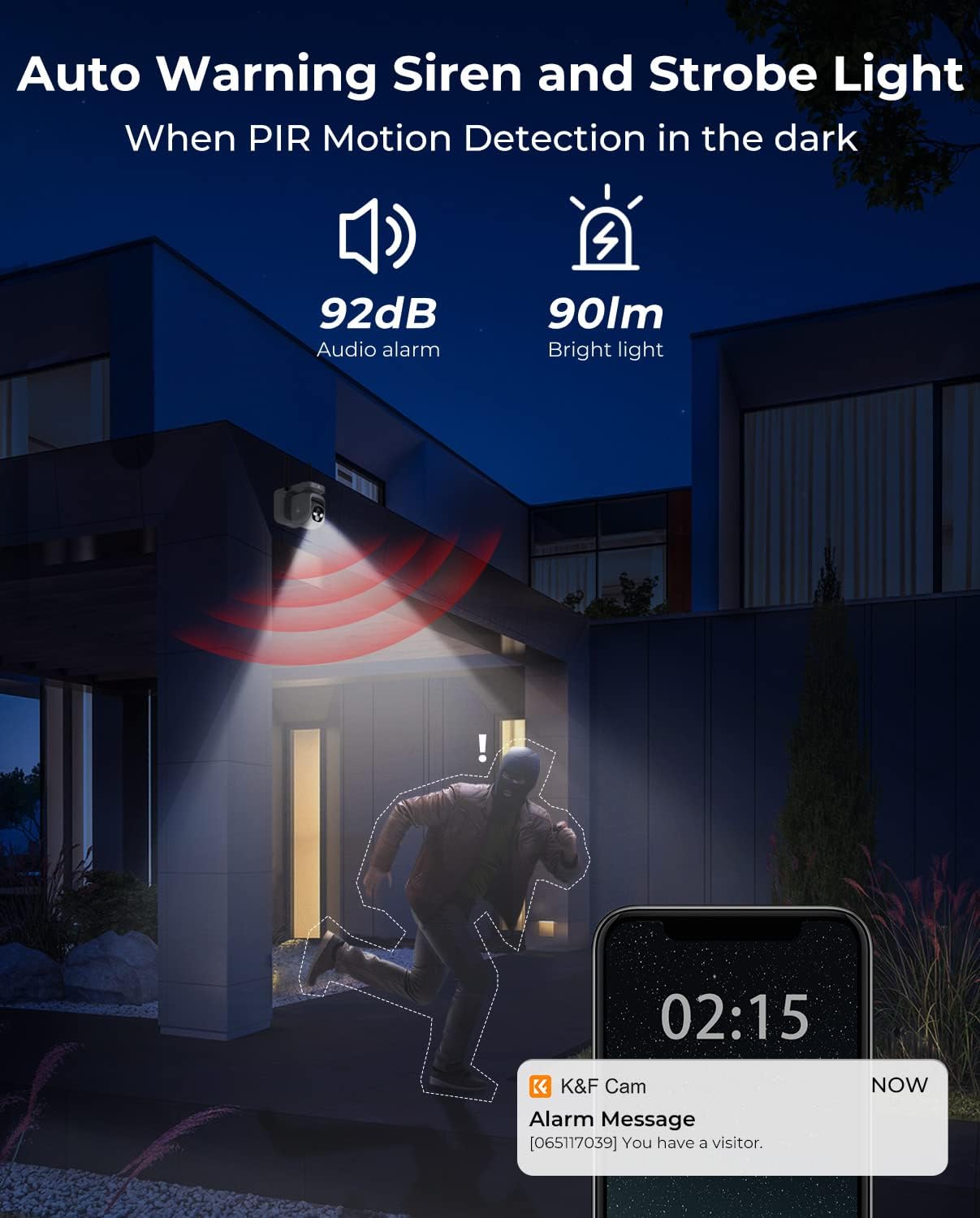 K&F CONCEPT 2K 3MP Caméra Surveillance WiFi Exterieure sans Fil Solaire avec Batterie, 360° PTZ Camera Exterieur 2.4GHz, Vision Nocturne Couleur, Détection Alerte Humaine PIR, Sirène d'alarme, IP66 5 K&F CONCEPT 2K 3MP Caméra Surveillance WiFi Exterieure sans Fil Solaire avec Batterie, 360° PTZ Camera Exterieur 2.4GHz, Vision Nocturne Couleur, Détection Alerte Humaine PIR, Sirène d'alarme, IP66 – Image 4