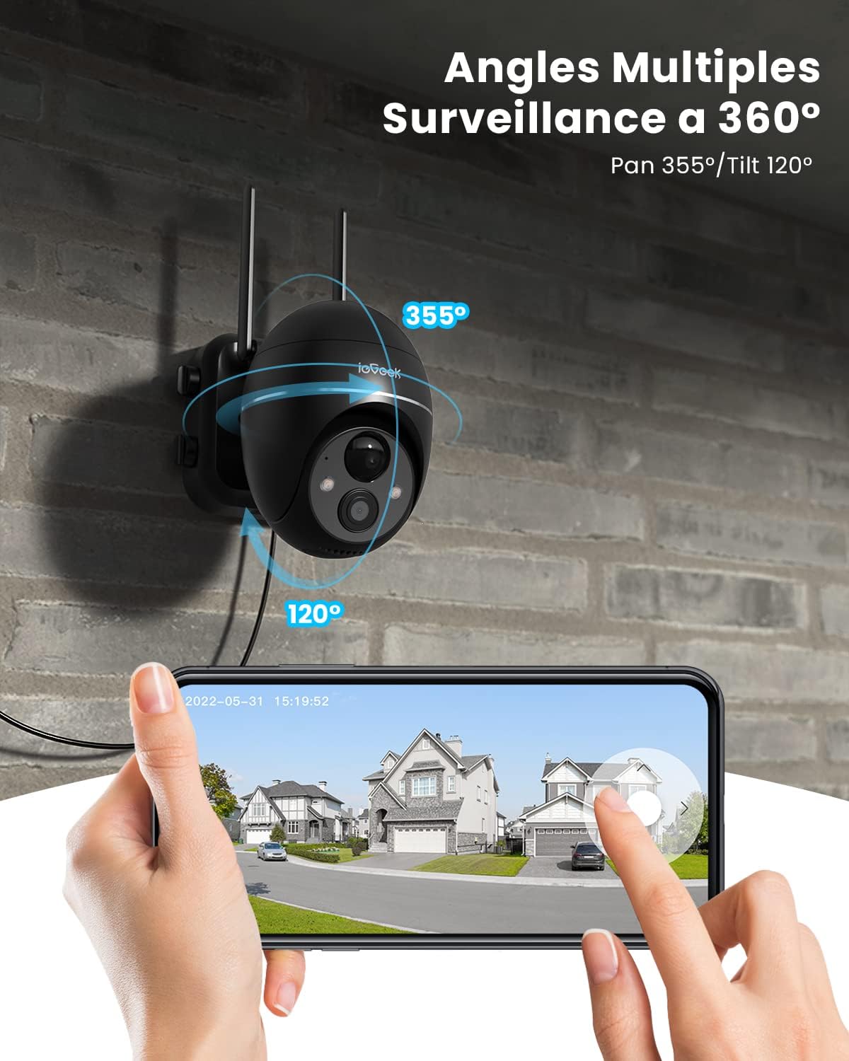 ieGeek 2K Camera Surveillance WiFi Exterieure sans Fil, Camera Solaire avec Batterie, Pan 355°/Tilt 120°, Détection Humaine PIR, Alarme Auditive, Vision Nocturne Couleur, Audio Bidirectionnel 8 ieGeek 2K Camera Surveillance WiFi Exterieure sans Fil, Camera Solaire avec Batterie, Pan 355°/Tilt 120°, Détection Humaine PIR, Alarme Auditive, Vision Nocturne Couleur, Audio Bidirectionnel – Image 7