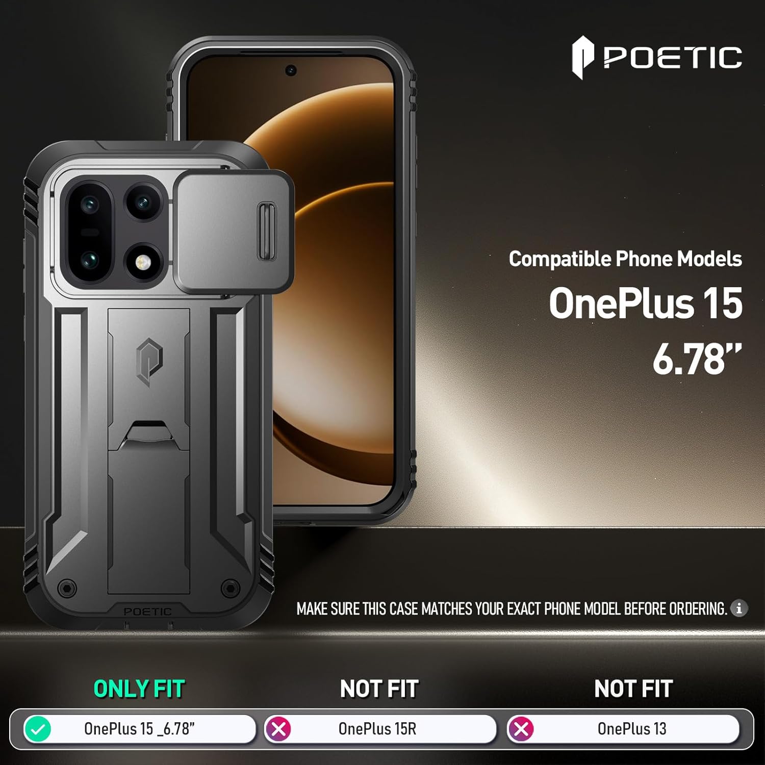 Poetic Revolution Coque pour OnePlus 15 5G, Coque pour Appareil Photo coulissante, 2 Protections d'écran en Verre trempé, testé Contre Les Chutes de 6,1 m, Robuste, Double Couche avec béquille, Noir 8 Poetic Revolution Coque pour OnePlus 15 5G, Coque pour Appareil Photo coulissante, 2 Protections d'écran en Verre trempé, testé Contre Les Chutes de 6,1 m, Robuste, Double Couche avec béquille, Noir – Image 7