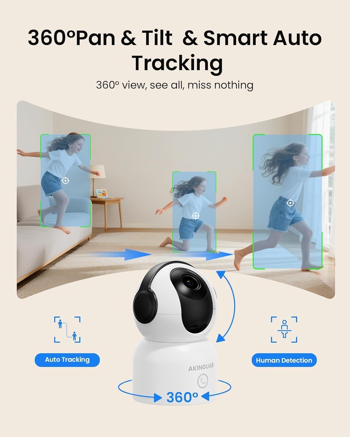 2K(3MP) Caméra Surveillance WiFi intérieure 360° Pan&Tilt Caméra IP, Vision Nocturne, Audio Bidirectionnel, Détection Humaine AI, avec Carte Mémoire de 32 Go (Noir + Carte mémoire 32 Go) 3 2K(3MP) Caméra Surveillance WiFi intérieure 360° Pan&Tilt Caméra IP, Vision Nocturne, Audio Bidirectionnel, Détection Humaine AI, avec Carte Mémoire de 32 Go (Noir + Carte mémoire 32 Go) – Image 2