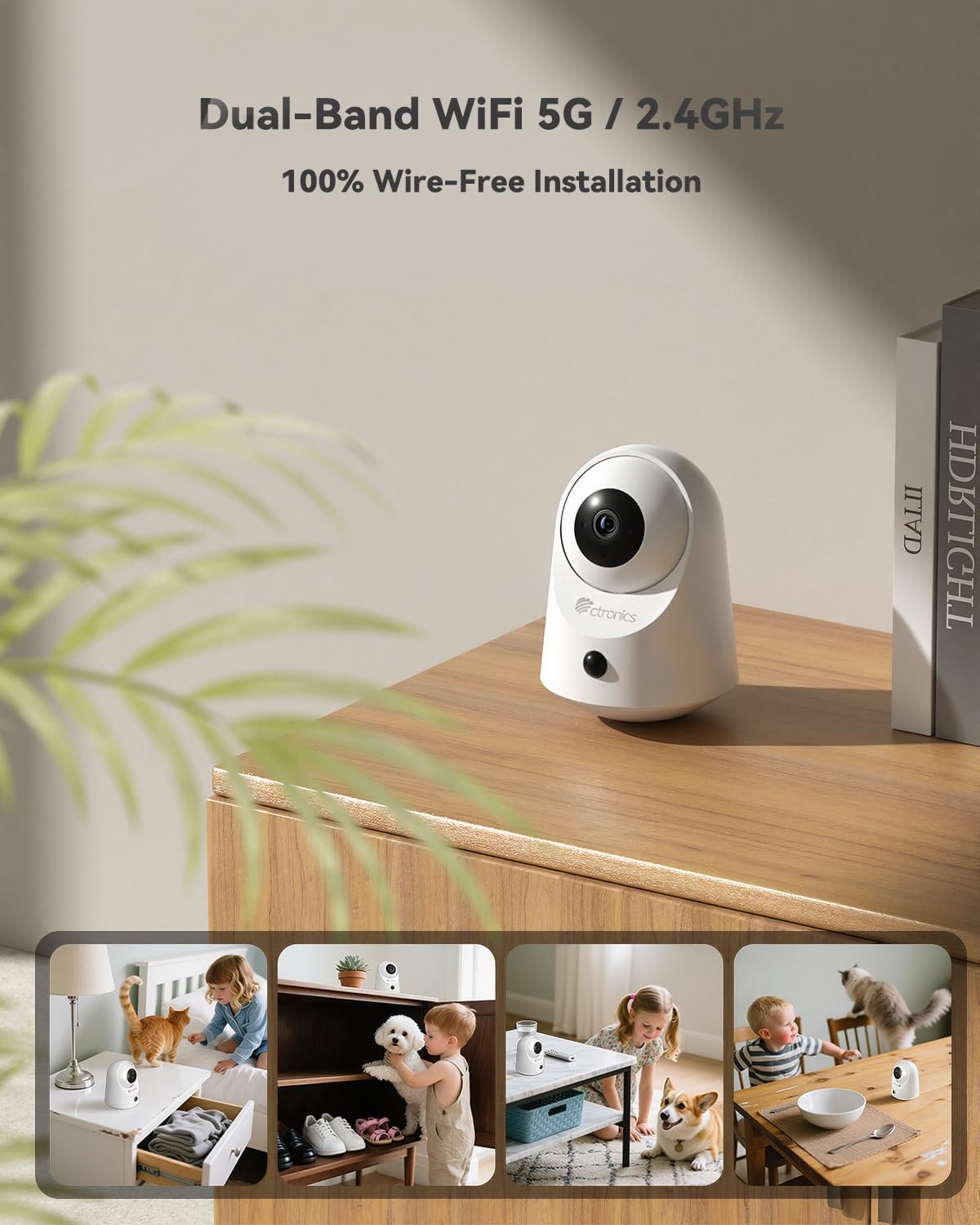 Ctronics Caméra Surveillance Intérieure sans Fil Batterie, WiFi 2.4/5GHz, 2K Vision Nocturne Infrarouge 20 m, Accès PC/App, 128Go/Cloud Stockage, Détection PIR, Audio Bidirectionnel 3 Ctronics Caméra Surveillance Intérieure sans Fil Batterie, WiFi 2.4/5GHz, 2K Vision Nocturne Infrarouge 20 m, Accès PC/App, 128Go/Cloud Stockage, Détection PIR, Audio Bidirectionnel – Image 2