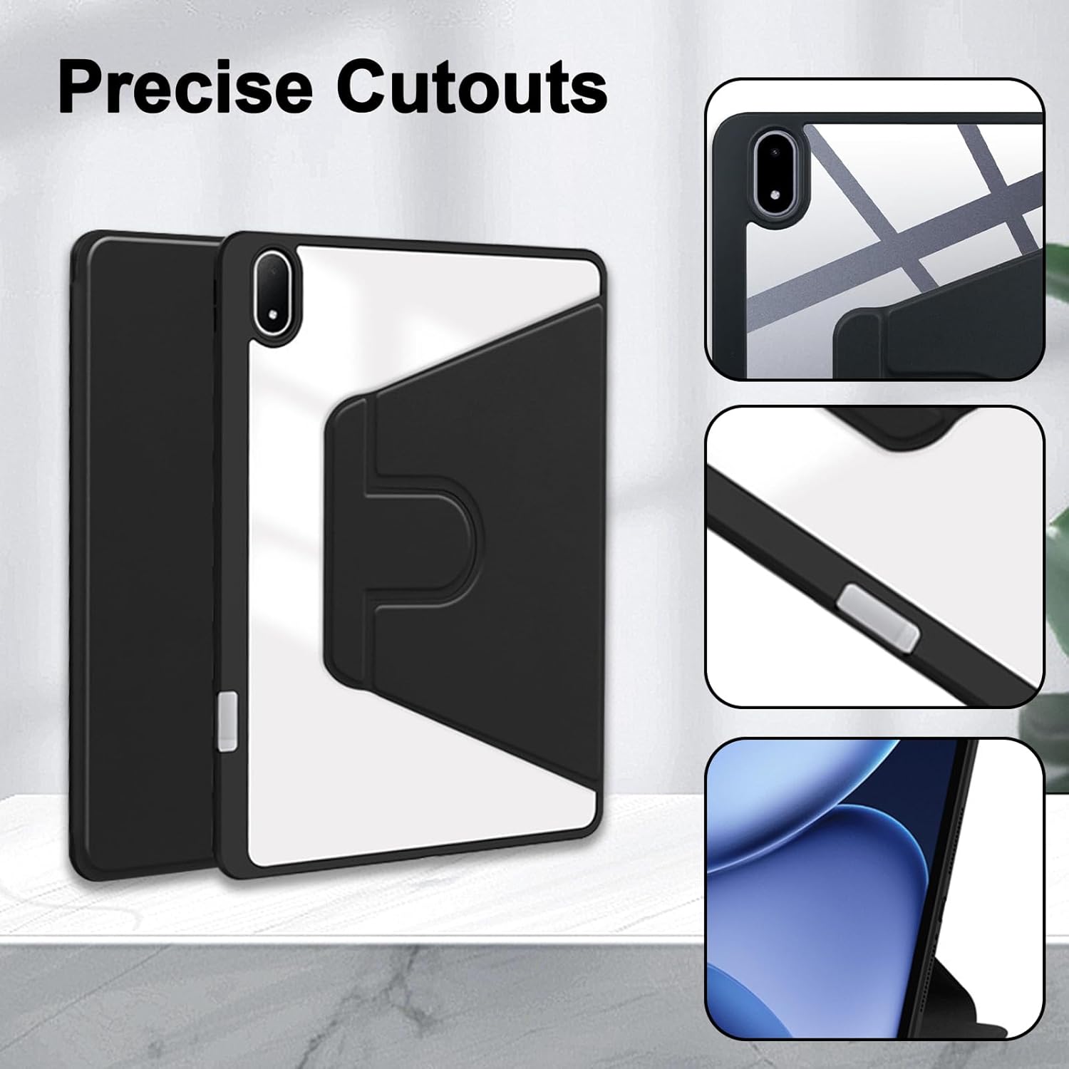 Coque Compatible avec OnePlus Pad 3, Etui Housse Pivotante à 360 Degrés avec Support/Fente pour Stylo Pliable, Cuir PU + Housse Acrylique Claire, Noir 7 Coque Compatible avec OnePlus Pad 3, Etui Housse Pivotante à 360 Degrés avec Support/Fente pour Stylo Pliable, Cuir PU + Housse Acrylique Claire, Noir – Image 6