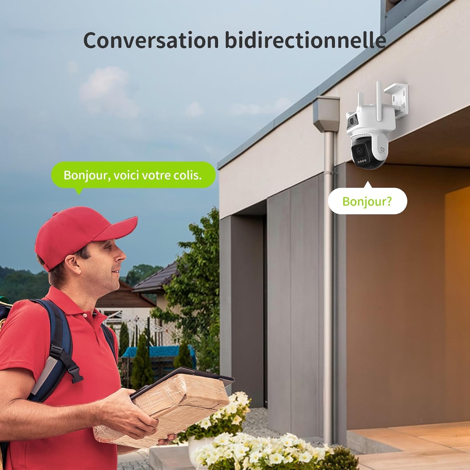 2K+2K (3MP+3MP) Caméra Surveillance Extérieure à Double Objectif, 2,4 GHz Wi-FI, 360° Sécurité, Stockage Carte 512 Go, Suivi Auto, Détection Humaine par IA, Vision Nocturne Couleur (D320) 7 2K+2K (3MP+3MP) Caméra Surveillance Extérieure à Double Objectif, 2,4 GHz Wi-FI, 360° Sécurité, Stockage Carte 512 Go, Suivi Auto, Détection Humaine par IA, Vision Nocturne Couleur (D320) – Image 6