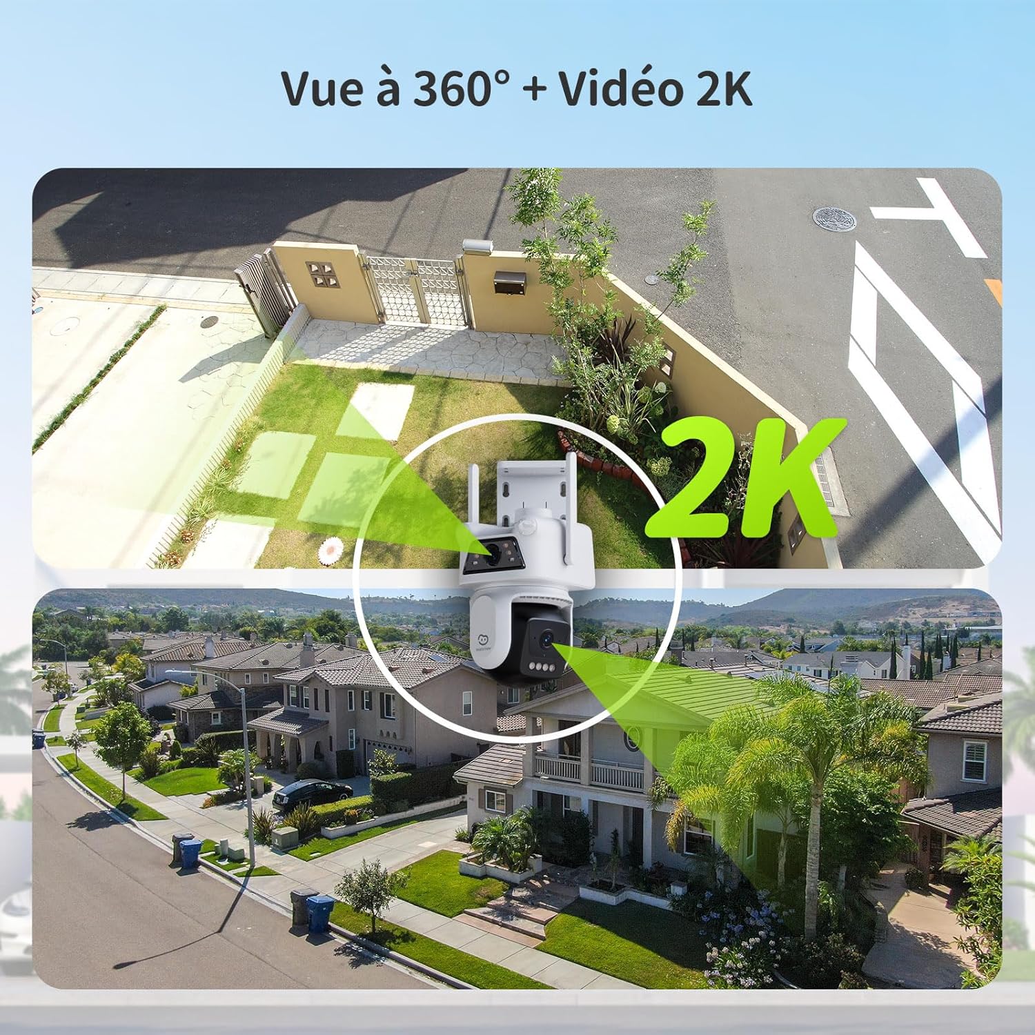 2K+2K (3MP+3MP) Caméra Surveillance Extérieure à Double Objectif, 2,4 GHz Wi-FI, 360° Sécurité, Stockage Carte 512 Go, Suivi Auto, Détection Humaine par IA, Vision Nocturne Couleur (D320) 4 2K+2K (3MP+3MP) Caméra Surveillance Extérieure à Double Objectif, 2,4 GHz Wi-FI, 360° Sécurité, Stockage Carte 512 Go, Suivi Auto, Détection Humaine par IA, Vision Nocturne Couleur (D320) – Image 3