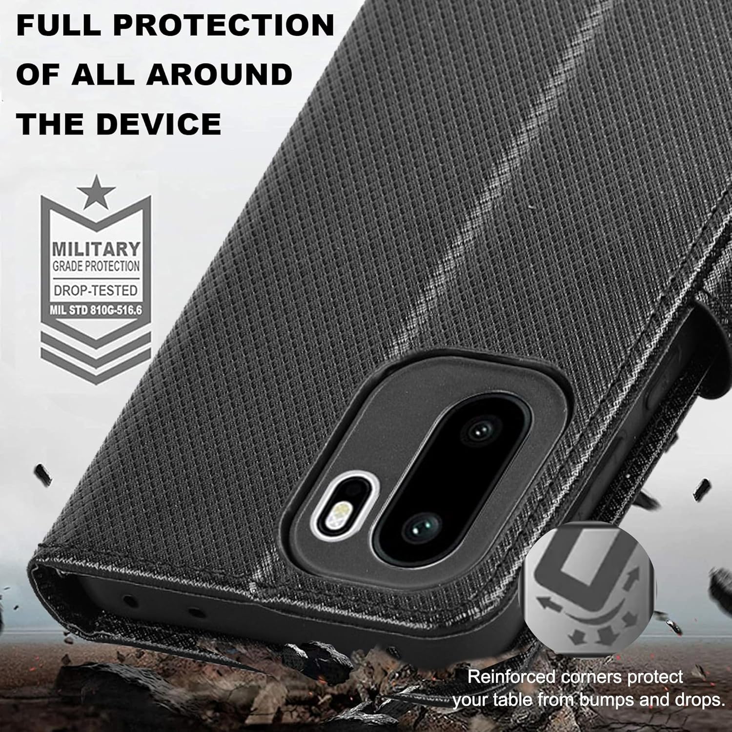 Coque pour Oneplus 15R Protection Case, Étui de Protection Portefeuille Antichoc Premium Fibre -Housse Étui Compartiments pour Cartes et Fermeture magnétique- Noir 6 Coque pour Oneplus 15R Protection Case, Étui de Protection Portefeuille Antichoc Premium Fibre -Housse Étui Compartiments pour Cartes et Fermeture magnétique- Noir – Image 5