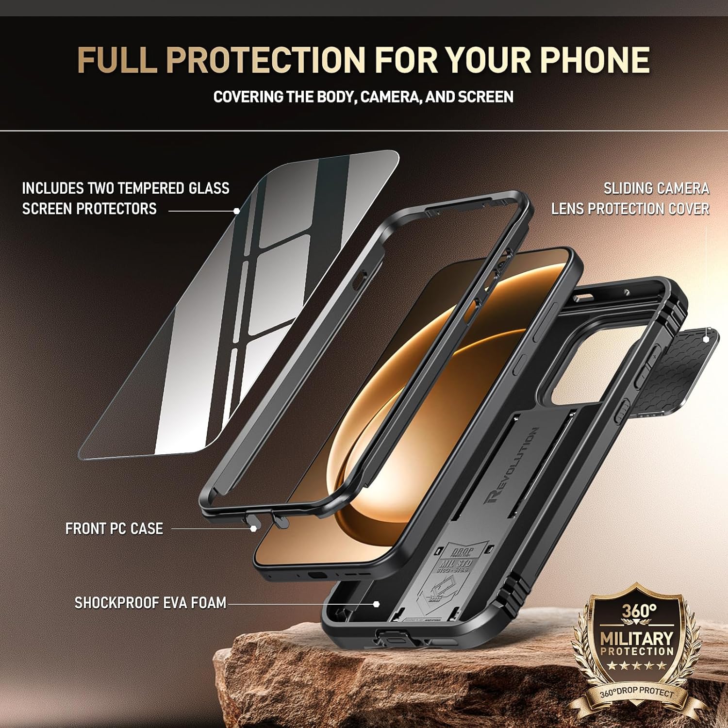 Poetic Revolution Coque pour OnePlus 15 5G, Coque pour Appareil Photo coulissante, 2 Protections d'écran en Verre trempé, testé Contre Les Chutes de 6,1 m, Robuste, Double Couche avec béquille, Noir 3 Poetic Revolution Coque pour OnePlus 15 5G, Coque pour Appareil Photo coulissante, 2 Protections d'écran en Verre trempé, testé Contre Les Chutes de 6,1 m, Robuste, Double Couche avec béquille, Noir – Image 2