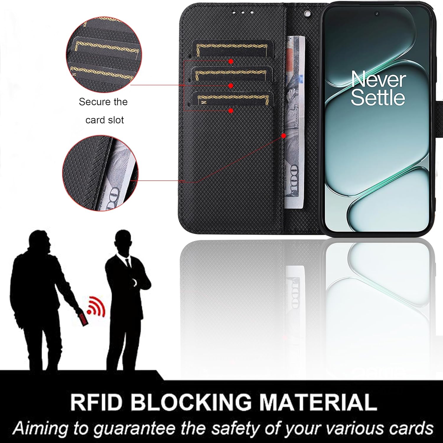 Coque pour Oneplus 15R Protection Case, Étui de Protection Portefeuille Antichoc Premium Fibre -Housse Étui Compartiments pour Cartes et Fermeture magnétique- Noir 5 Coque pour Oneplus 15R Protection Case, Étui de Protection Portefeuille Antichoc Premium Fibre -Housse Étui Compartiments pour Cartes et Fermeture magnétique- Noir – Image 4