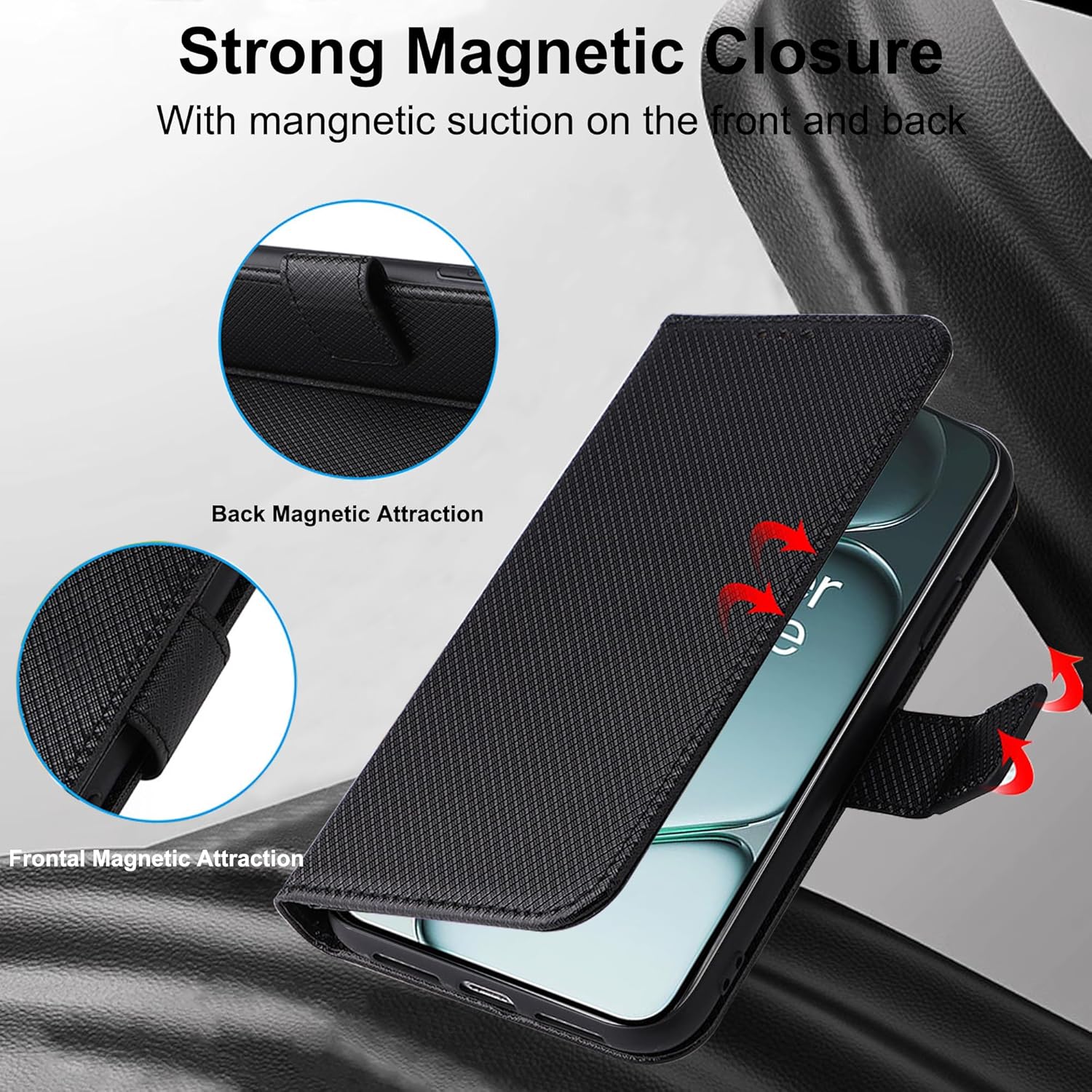 Coque pour Oneplus 15R Protection Case, Étui de Protection Portefeuille Antichoc Premium Fibre -Housse Étui Compartiments pour Cartes et Fermeture magnétique- Noir 3 Coque pour Oneplus 15R Protection Case, Étui de Protection Portefeuille Antichoc Premium Fibre -Housse Étui Compartiments pour Cartes et Fermeture magnétique- Noir – Image 2