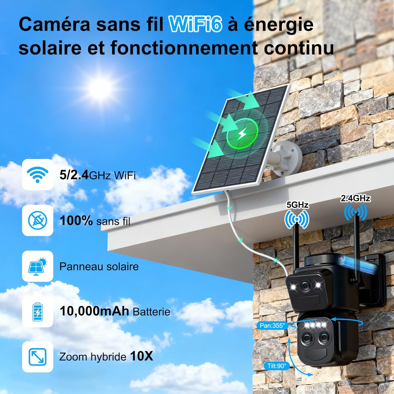 4K Caméra Surveillance WiFi Extérieure à triple objectif,360° PTZ Caméra,8MP Détection Humaine avec Panneau Solaire,Suivi Automatique,Vision Nocturne Couleur,Étanche,Audio Bidirectionnel,10X Zoom 5 4K Caméra Surveillance WiFi Extérieure à triple objectif,360° PTZ Caméra,8MP Détection Humaine avec Panneau Solaire,Suivi Automatique,Vision Nocturne Couleur,Étanche,Audio Bidirectionnel,10X Zoom – Image 4