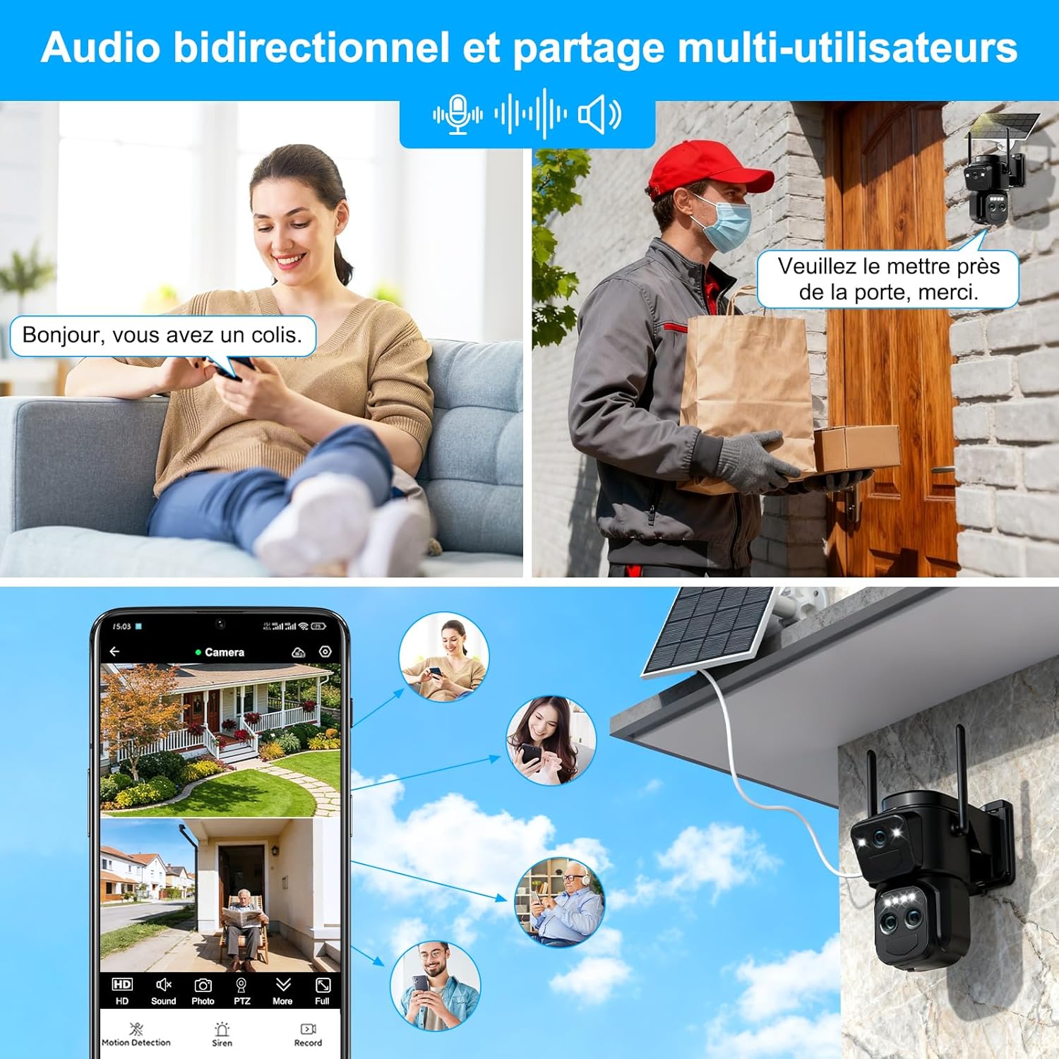 4K Caméra Surveillance WiFi Extérieure à triple objectif,360° PTZ Caméra,8MP Détection Humaine avec Panneau Solaire,Suivi Automatique,Vision Nocturne Couleur,Étanche,Audio Bidirectionnel,10X Zoom 6 4K Caméra Surveillance WiFi Extérieure à triple objectif,360° PTZ Caméra,8MP Détection Humaine avec Panneau Solaire,Suivi Automatique,Vision Nocturne Couleur,Étanche,Audio Bidirectionnel,10X Zoom – Image 5