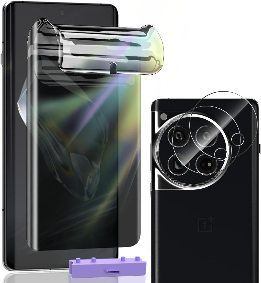 1+2 Pièces Protection Écran pour OnePlus 12 Non Verre Trempé, TPU Film protege écran de Confidentialité et Caméra Protecteur, Anti-Espion, Anti-Rayures, Anti-Empreintes, Facile Installer 2 1+2 Pièces Protection Écran pour OnePlus 12 Non Verre Trempé, TPU Film protege écran de Confidentialité et Caméra Protecteur, Anti-Espion, Anti-Rayures, Anti-Empreintes, Facile Installer