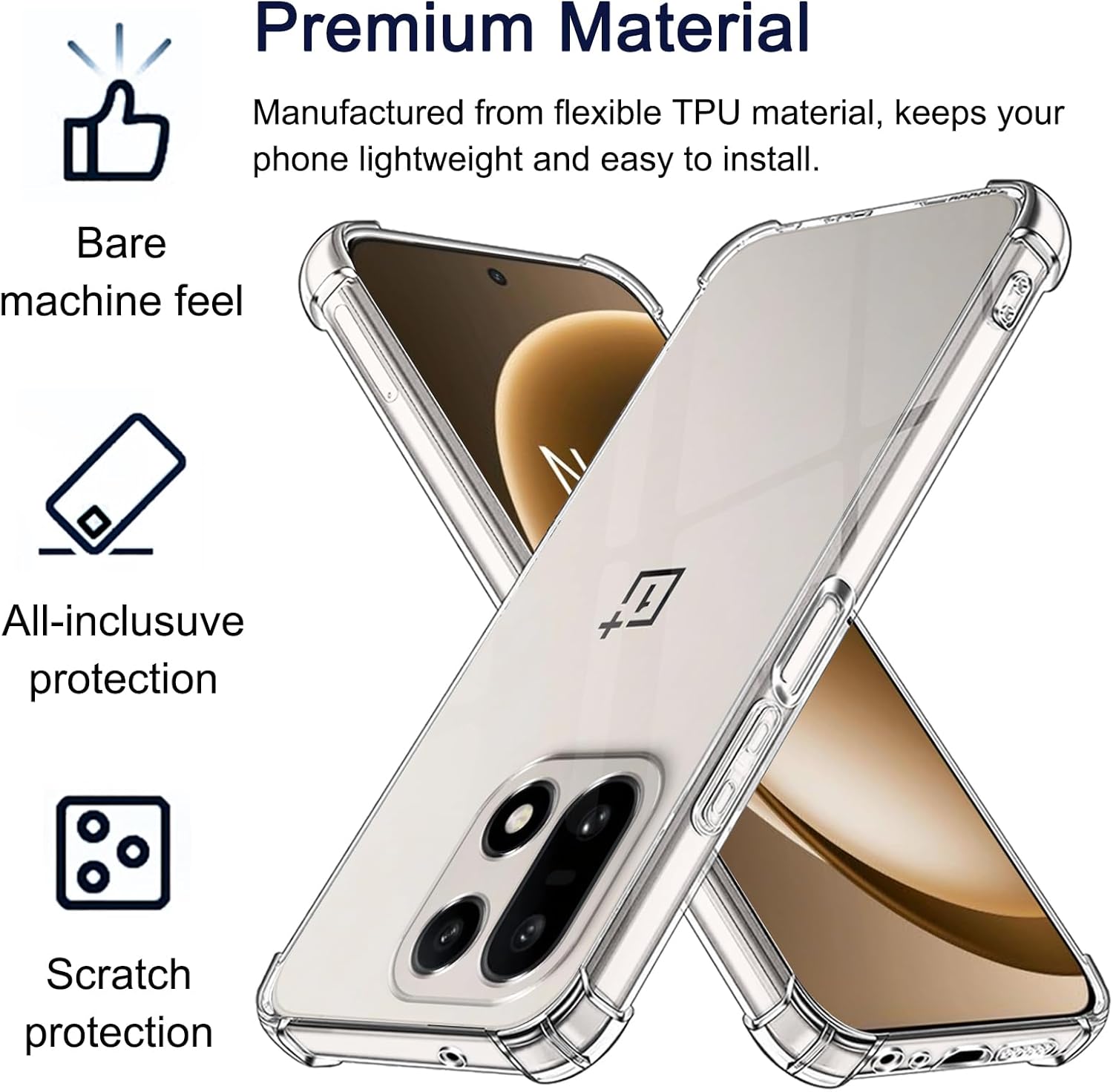 Coque en silicone transparent pour OnePlus 15 5G avec 3 protections d'écran en verre trempé, TPU souple, ultra mince, protection contre les chutes, antichoc et anti-rayures 3 Coque en silicone transparent pour OnePlus 15 5G avec 3 protections d'écran en verre trempé, TPU souple, ultra mince, protection contre les chutes, antichoc et anti-rayures – Image 2