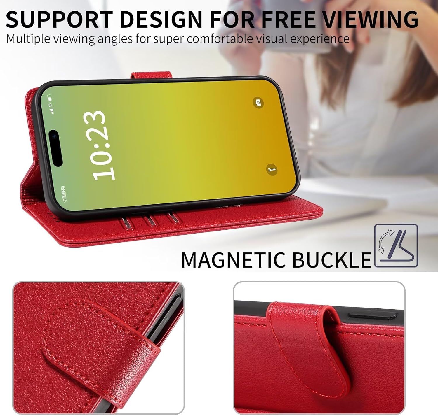 FMPCUON Coque pour OnePlus 7 Etui RFID Protection Housse en Premium Cuir Pochette Portefeuille Rabat Clapet Case Porte Carte Magnétique Étui pour OnePlus 7 - Rouge 6 FMPCUON Coque pour OnePlus 7 Etui RFID Protection Housse en Premium Cuir Pochette Portefeuille Rabat Clapet Case Porte Carte Magnétique Étui pour OnePlus 7 - Rouge – Image 5