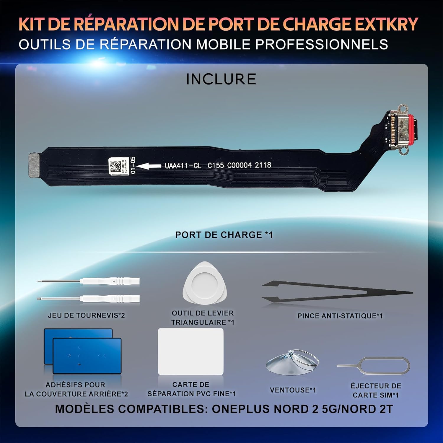 Port de Charge pour OnePlus Nord 2 5G/Nord 2T Connecteur de Charge Port Remplacement Charging Port Connecteur de Quai Microphone Prise Casque +Kit de Réparation 8 Port de Charge pour OnePlus Nord 2 5G/Nord 2T Connecteur de Charge Port Remplacement Charging Port Connecteur de Quai Microphone Prise Casque +Kit de Réparation – Image 7
