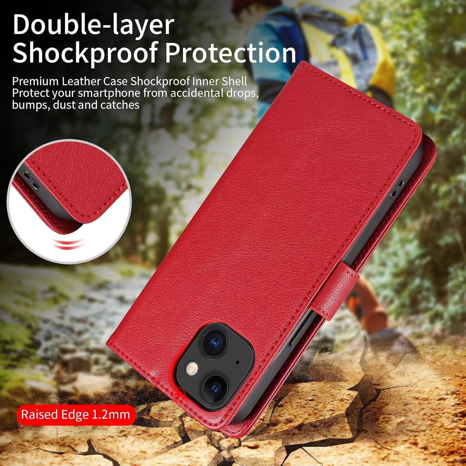 FMPCUON Coque pour OnePlus 7 Etui RFID Protection Housse en Premium Cuir Pochette Portefeuille Rabat Clapet Case Porte Carte Magnétique Étui pour OnePlus 7 - Rouge 3 FMPCUON Coque pour OnePlus 7 Etui RFID Protection Housse en Premium Cuir Pochette Portefeuille Rabat Clapet Case Porte Carte Magnétique Étui pour OnePlus 7 - Rouge – Image 2