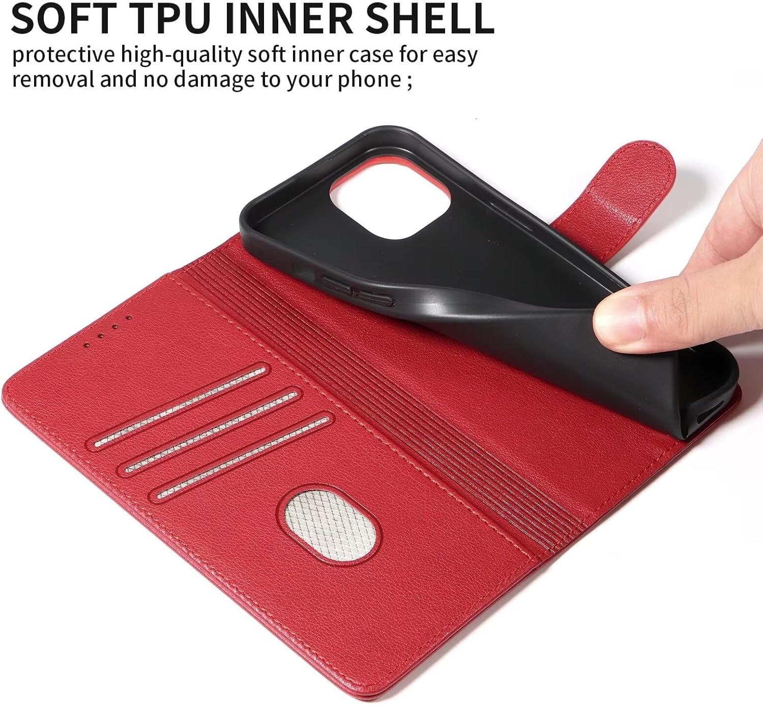 FMPCUON Coque pour OnePlus 7 Etui RFID Protection Housse en Premium Cuir Pochette Portefeuille Rabat Clapet Case Porte Carte Magnétique Étui pour OnePlus 7 - Rouge 7 FMPCUON Coque pour OnePlus 7 Etui RFID Protection Housse en Premium Cuir Pochette Portefeuille Rabat Clapet Case Porte Carte Magnétique Étui pour OnePlus 7 - Rouge – Image 6